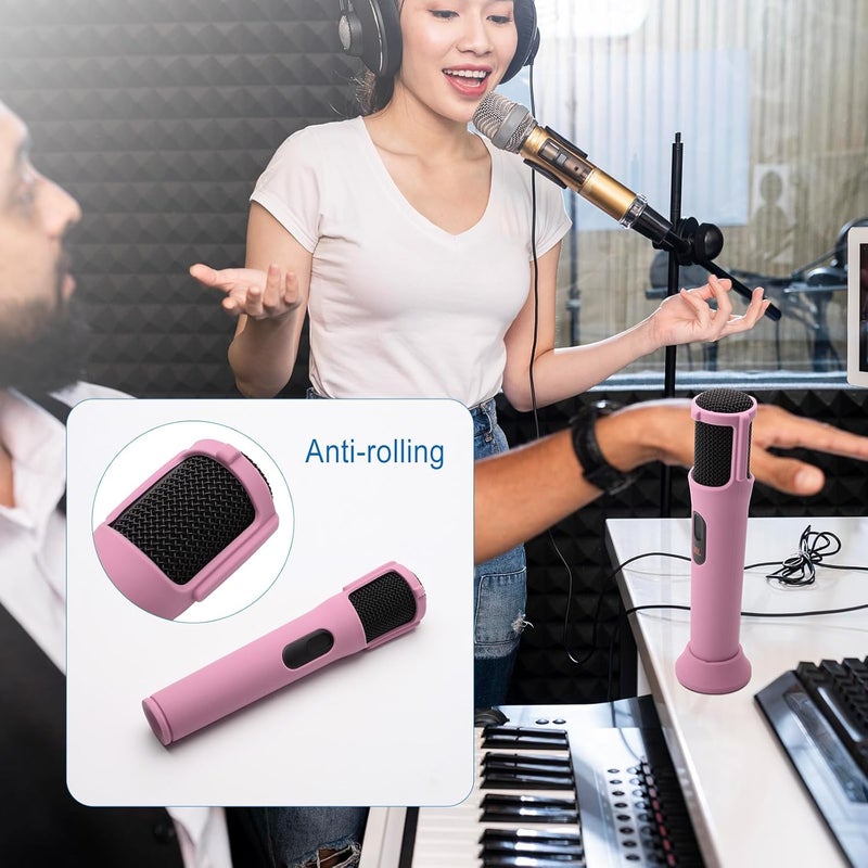 TXesign Silicone Case for JBL PartyBox Wireless Microphone Rechargeable Battery -2 Pack, Anti-Rolling Protective Case with Base Rod Mic Sleeves Microphone Stand for Disco Stage Party TV Show (Pink) - Image 5